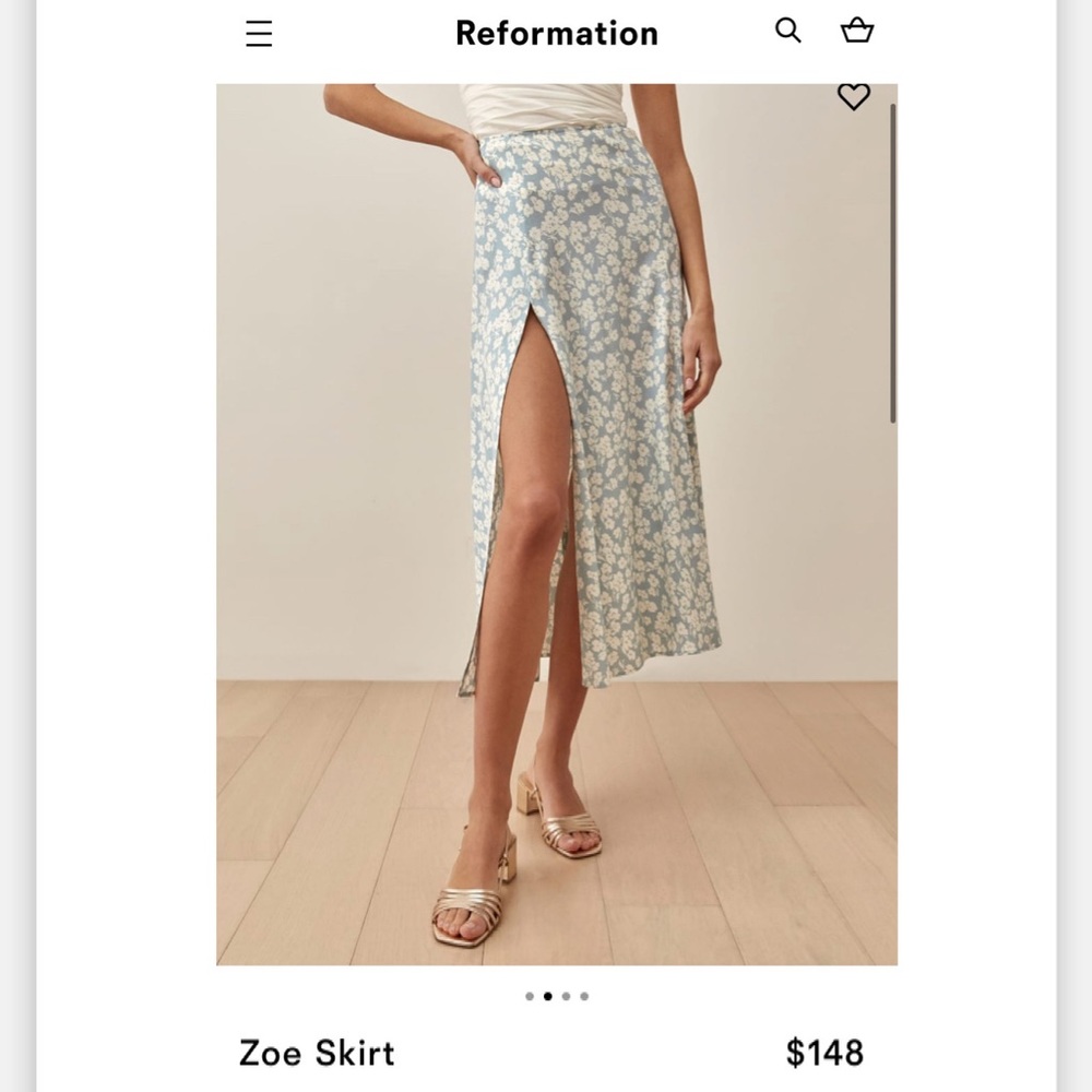 NWT Reformation Zoe Skirt in blue floral size 8